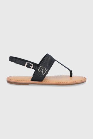 Kožené sandály Tommy Hilfiger dámské, černá barva