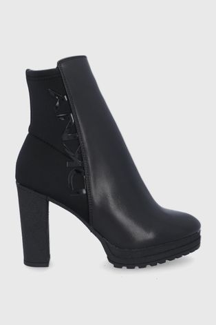 Шкіряні черевики Dkny жіночі колір чорний каблук блок