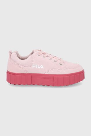 Замшеві кросівки Fila колір рожевий на платформі
