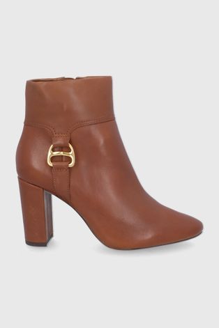 Шкіряні черевики Lauren Ralph Lauren жіночі колір коричневий каблук блок