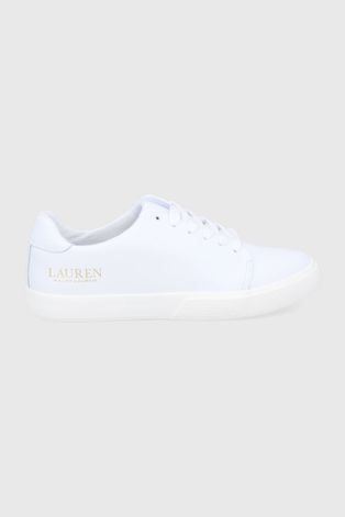 Boty Lauren Ralph Lauren bílá barva, na plochém podpatku