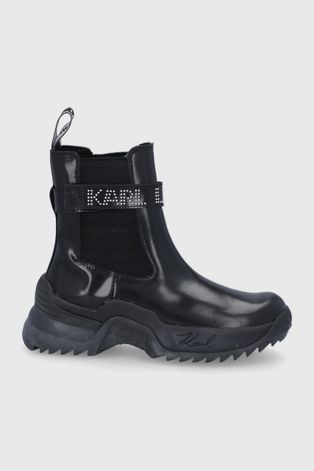 Kožené kotníkové boty Karl Lagerfeld Quest dámské, černá barva, na plochém podpatku