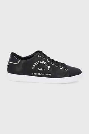 Kožená obuv Karl Lagerfeld čierna farba, na plochom podpätku