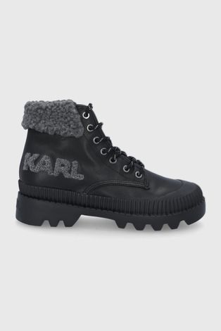 Boty Karl Lagerfeld dámské, černá barva, na plochém podpatku