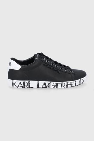 Karl Lagerfeld Buty skórzane kolor czarny na płaskiej podeszwie