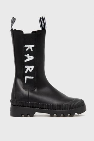 Karl Lagerfeld bőr bokacsizma fekete, női, platformos