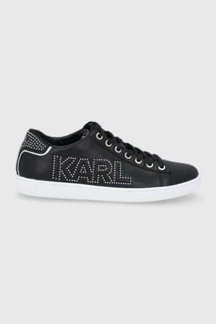 Kožená obuv Karl Lagerfeld Kupsole II čierna farba, na plochom podpätku