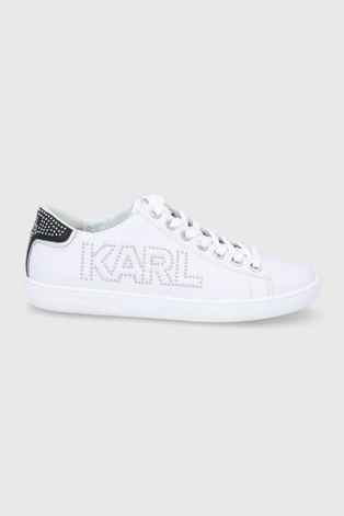 Karl Lagerfeld Buty skórzane kolor biały na płaskiej podeszwie