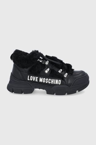 Topánky Love Moschino čierna farba, na plochom podpätku