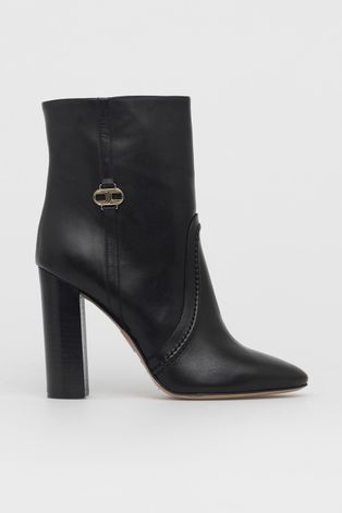 Kožené kotníkové boty Elisabetta Franchi dámské, černá barva, na podpatku