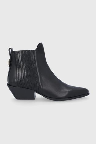 Westernové kožené boty Furla West dámské, černá barva, na podpatku