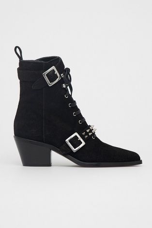 Semišové topánky Pinko Canapi dámske, čierna farba, na podpätku