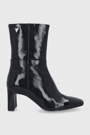 Kožené členkové topánky Sisley dámske, čierna farba, na podpätku