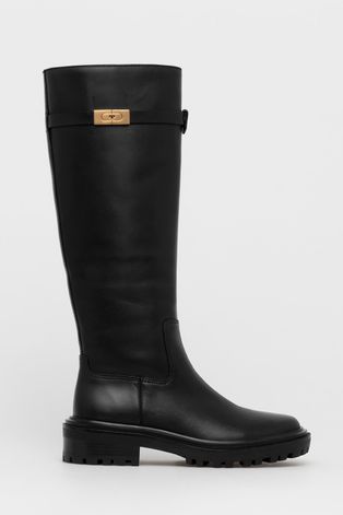 Δερμάτινες μπότες Tory Burch γυναικείες, χρώμα: μαύρο
