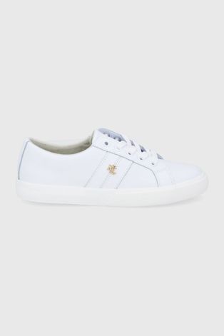 Кожени обувки Lauren Ralph Lauren в бяло с равна подметка