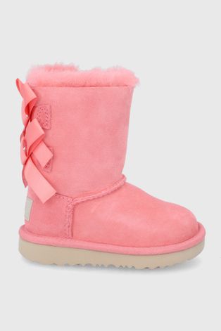 Dječje čizme za snijeg od brušene kože UGG Bailey Bow II boja: ružičasta