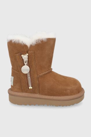 Dječje čizme za snijeg od brušene kože UGG Bailey Zip Short boja: smeđa
