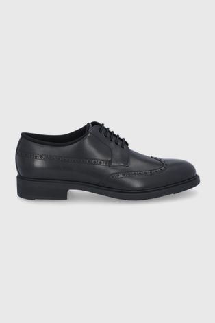 Кожени половинки обувки Boss мъжки в черно