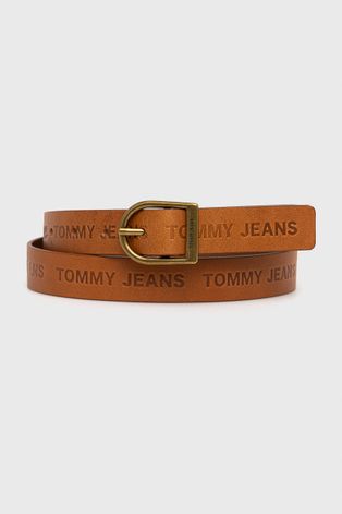 Kožený opasok Tommy Jeans dámsky, hnedá farba
