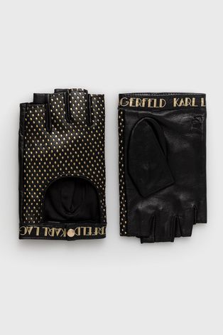 Δερμάτινα γάντια Karl Lagerfeld γυναικεία, χρώμα: μαύρο