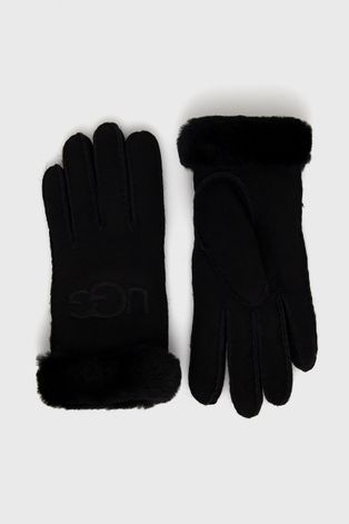 Semišové rukavice UGG dámske, čierna farba