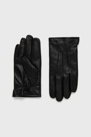 Kožené rukavice Karl Lagerfeld pánské, černá barva