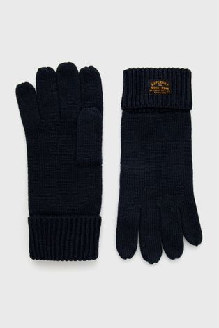 Vunene rukavice Superdry za muškarce, boja tamno plava
