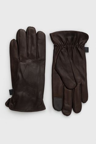 Δερμάτινα γάντια Strellson ανδρικά, χρώμα: καφέ