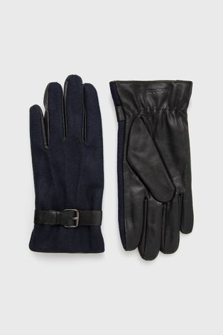 Шкіряні рукавички Strellson чоловічі колір синій