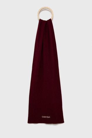Calvin Klein Szalik z domieszką wełny kolor bordowy gładki