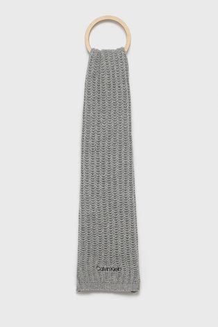 Шарф з домішкою вовни Calvin Klein колір сірий гладкий