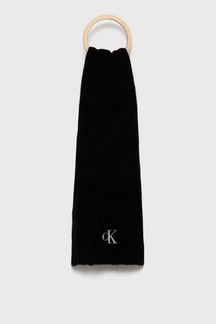 Шарф з домішкою вовни Calvin Klein Jeans колір чорний однотонний