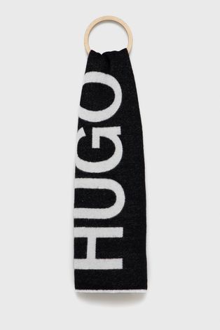 Hugo Szalik wełniany kolor czarny wzorzysty