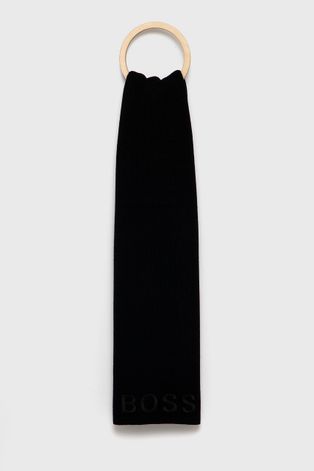 Вовняний шарф Boss колір чорний з аплікацією