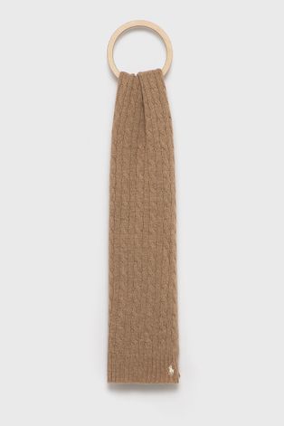 Polo Ralph Lauren Szalik wełniany kolor brązowy gładki