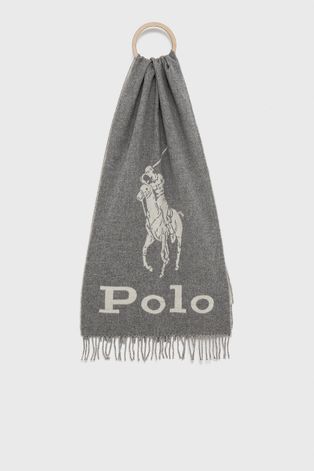 Polo Ralph Lauren Szalik wełniany kolor szary z nadrukiem