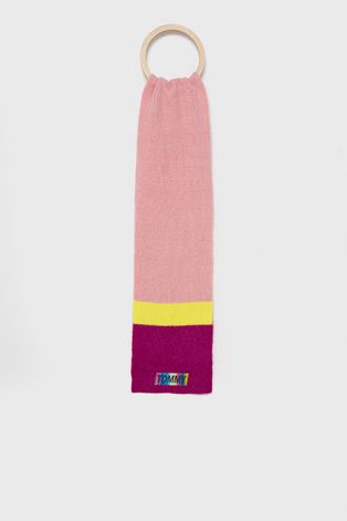 Dětský šátek z vlněné směsi Tommy Hilfiger růžová barva, vzorovaný