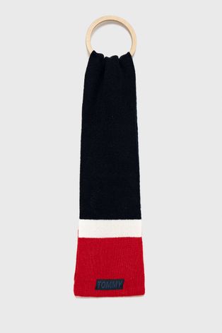 Dětský šátek z vlněné směsi Tommy Hilfiger tmavomodrá barva, vzorovaný