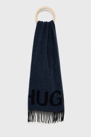 Шерстяной шарф Hugo цвет синий с узором