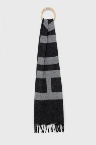 Шерстяной шарф Hugo цвет серый с узором