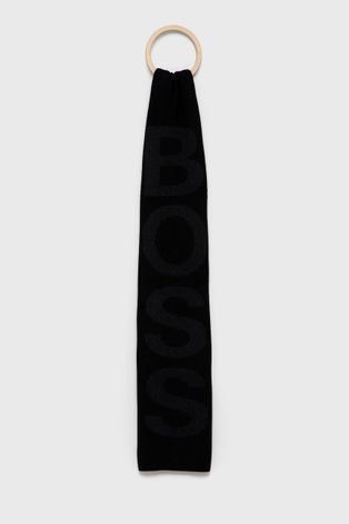 Boss Szalik z domieszką wełny kolor czarny wzorzysty
