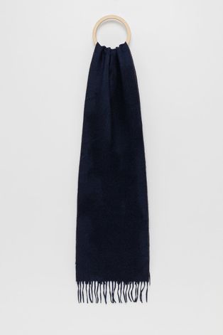 Вовняний шарф Eton колір синій гладкий