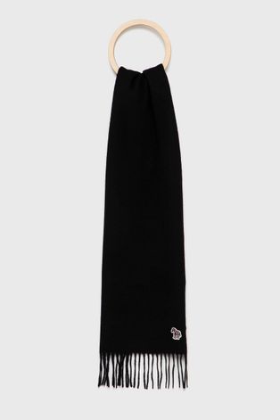 Vlnený šál PS Paul Smith čierna farba, jednofarebný