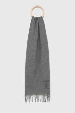 Шерстяная шаль Moschino цвет серый гладкий