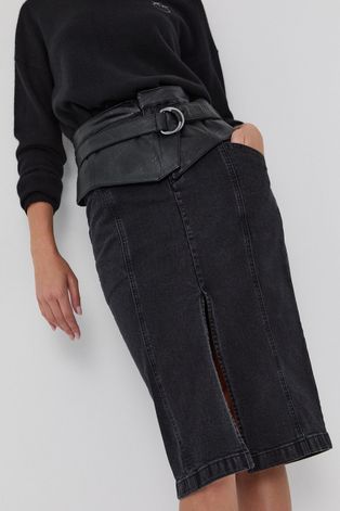 Pinko Spódnica jeansowa kolor czarny midi ołówkowa