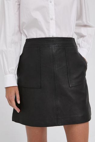 Kožená sukňa The Kooples čierna farba, mini, áčkový strih