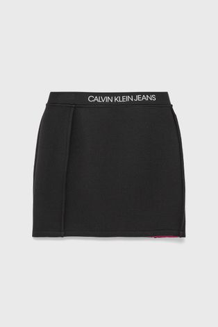 Dětská oboustranná sukně Calvin Klein Jeans černá barva, mini, jednoduchá