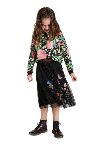 Dětská sukně Desigual černá barva, midi, áčková