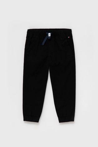 Dětské kalhoty Tommy Hilfiger černá barva, hladké