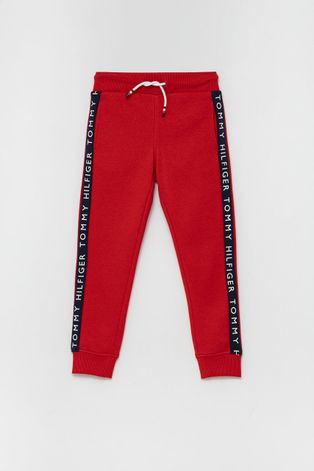 Tommy Hilfiger Spodnie dziecięce kolor czerwony z nadrukiem